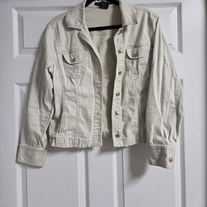 Women's French Cuff Cream Button Up Cropped Jacket Size L